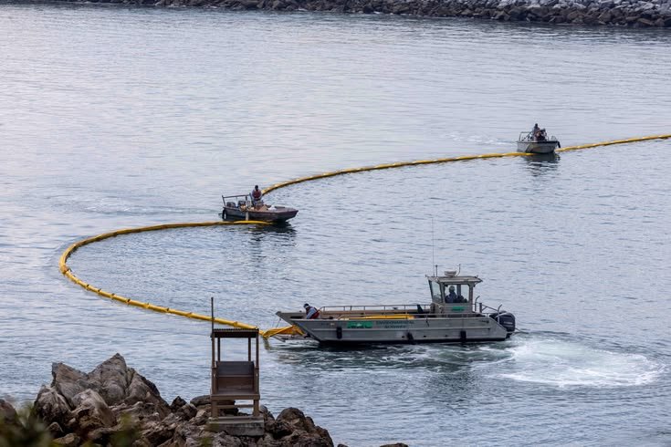 file photo: workers seal off newport beach harbor as a major california oil spill moves south down the coast